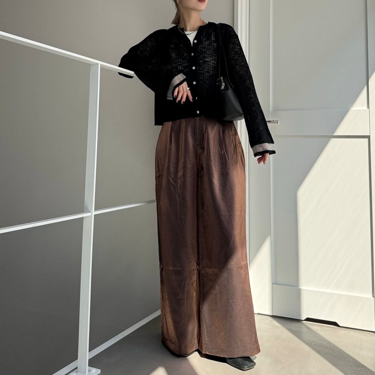 フレアスリーブシアーニットCD/ブラック