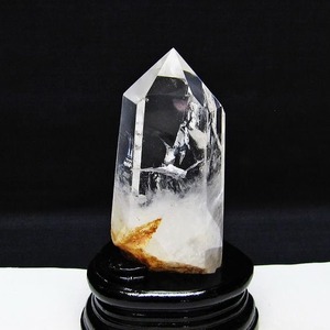 水晶 六角柱 虹入り 水晶 ポイント 台座付属 置物 原石 一点物 152-4527
