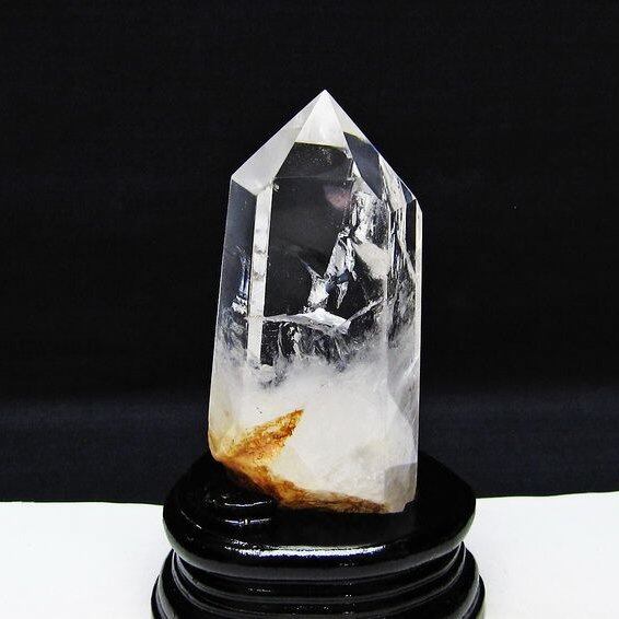 水晶 六角柱 虹入り 水晶 ポイント 台座付属 置物 原石 一点物 152-4527