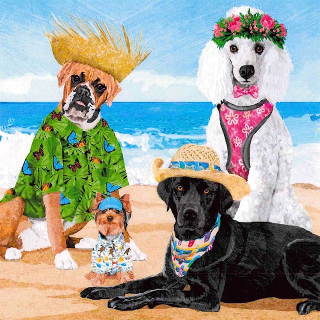 2024春夏【Paperproducts Design】バラ売り2枚 カクテルサイズ ペーパーナプキン Dogs Beach Party ブルー