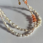 ［ 珊瑚 × パール ］ 淡水パールネックレス ［GSN077］