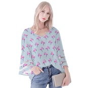 Women's Loose Chiffon Blouse with Puff Sleeves Blue 4505