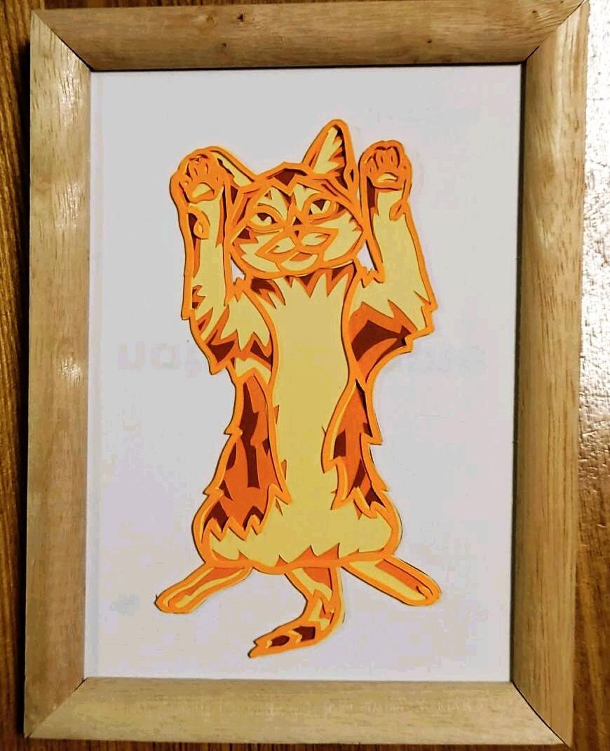 切り絵の一閑張り「強面の猫」 切り絵の一閑張り「強面の猫」 切り絵の一閑張り「強面の猫」 切り絵