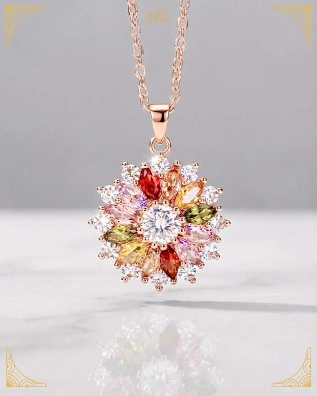 《個性を鮮やかに花開かせて / お守り》七色の花火｜ネックレス CZダイヤ 18k仕上げ［A153］