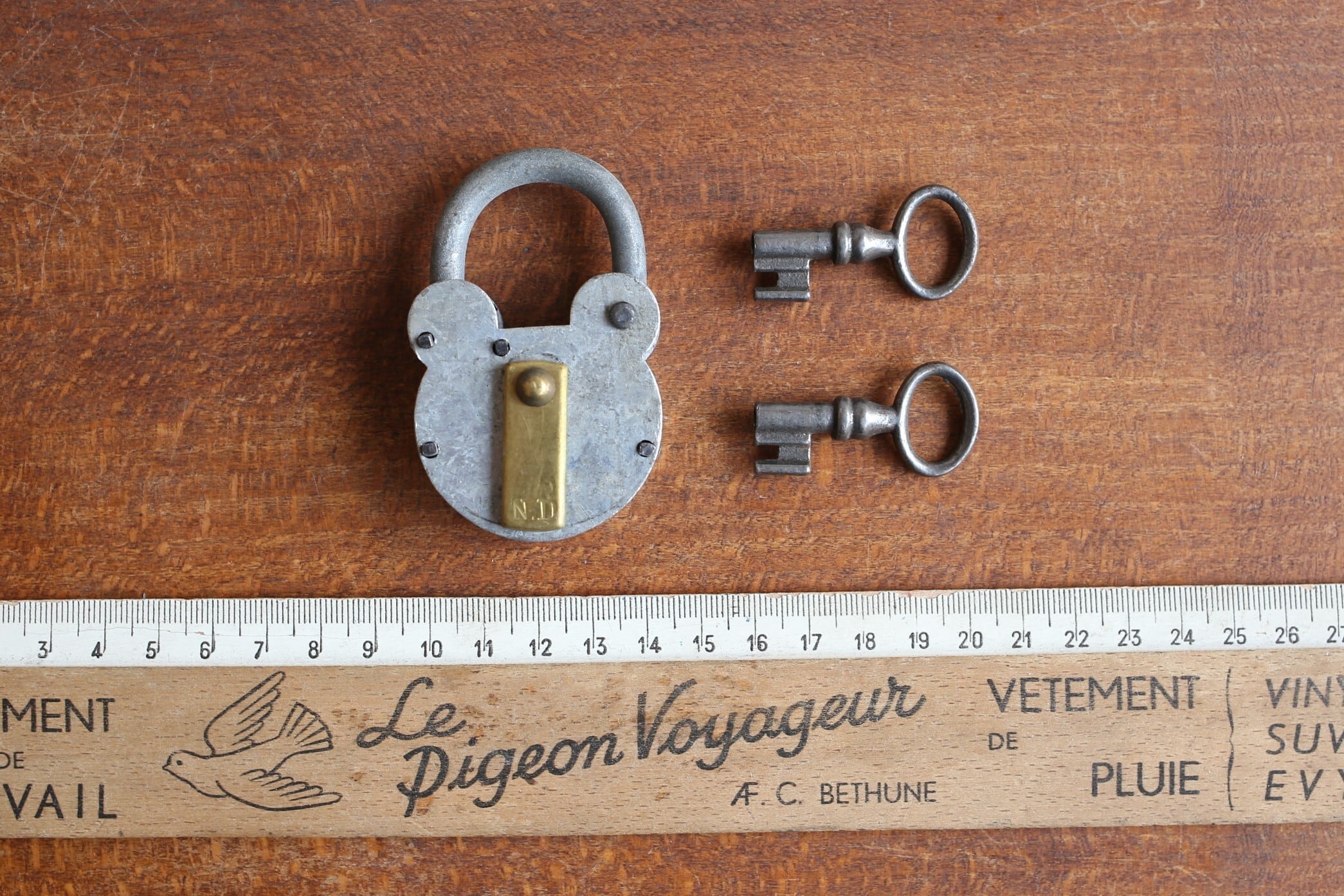 フランス アンティーク ヴィンテージ クマ型 南京錠 パドロック(小)鍵2本付き N-01529p