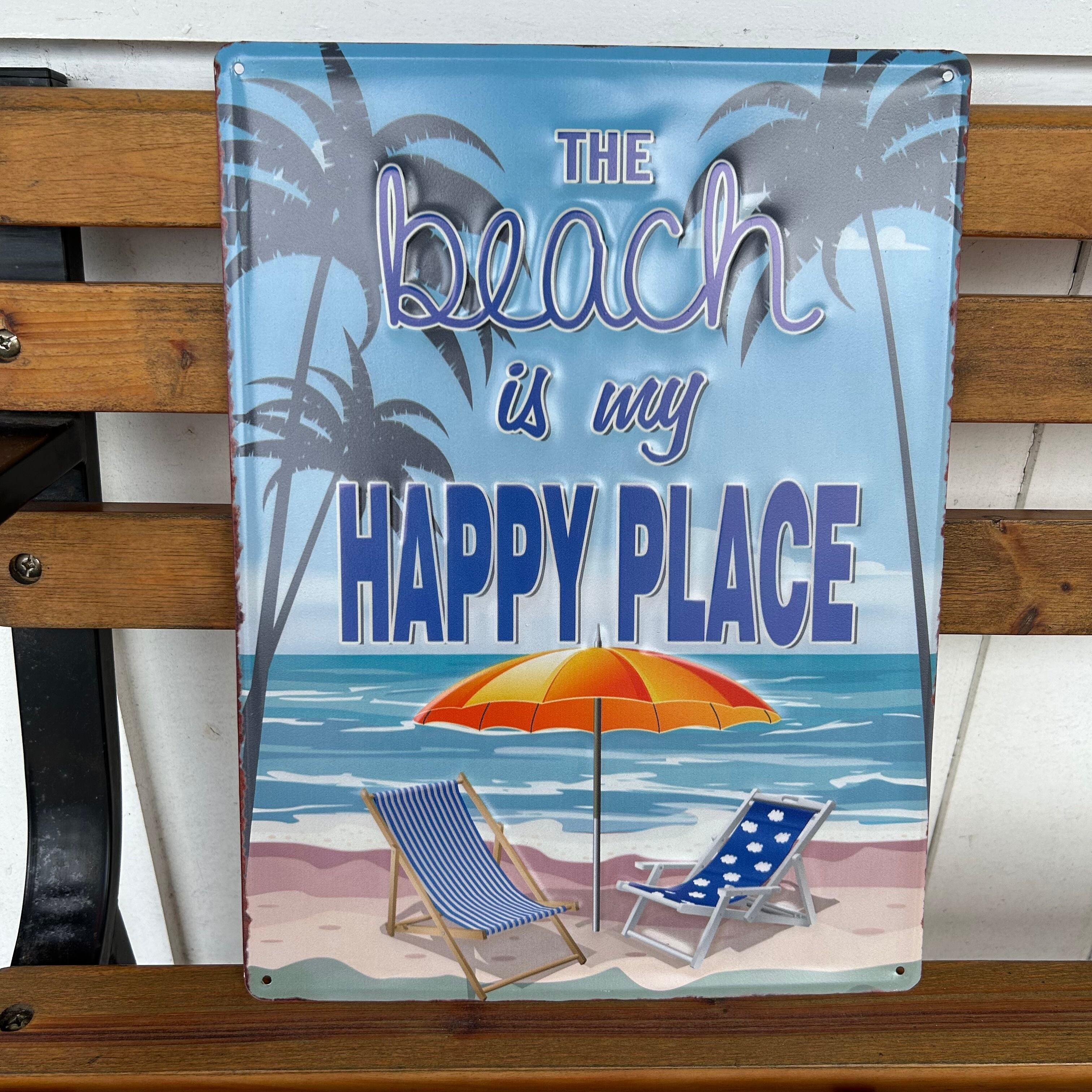 HAPPY PLACE BEACH ブリキ看板 サインプレート ハワイ 海 リゾート