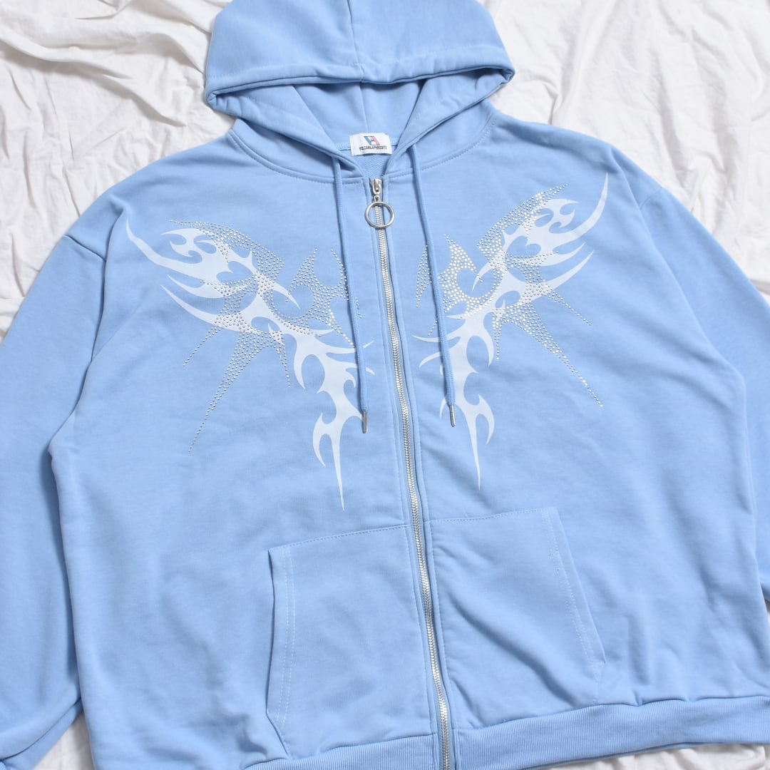 【5/27新着】30%OFF★ラインストーン トライバルZIPパーカー(LIGHT BLUE)