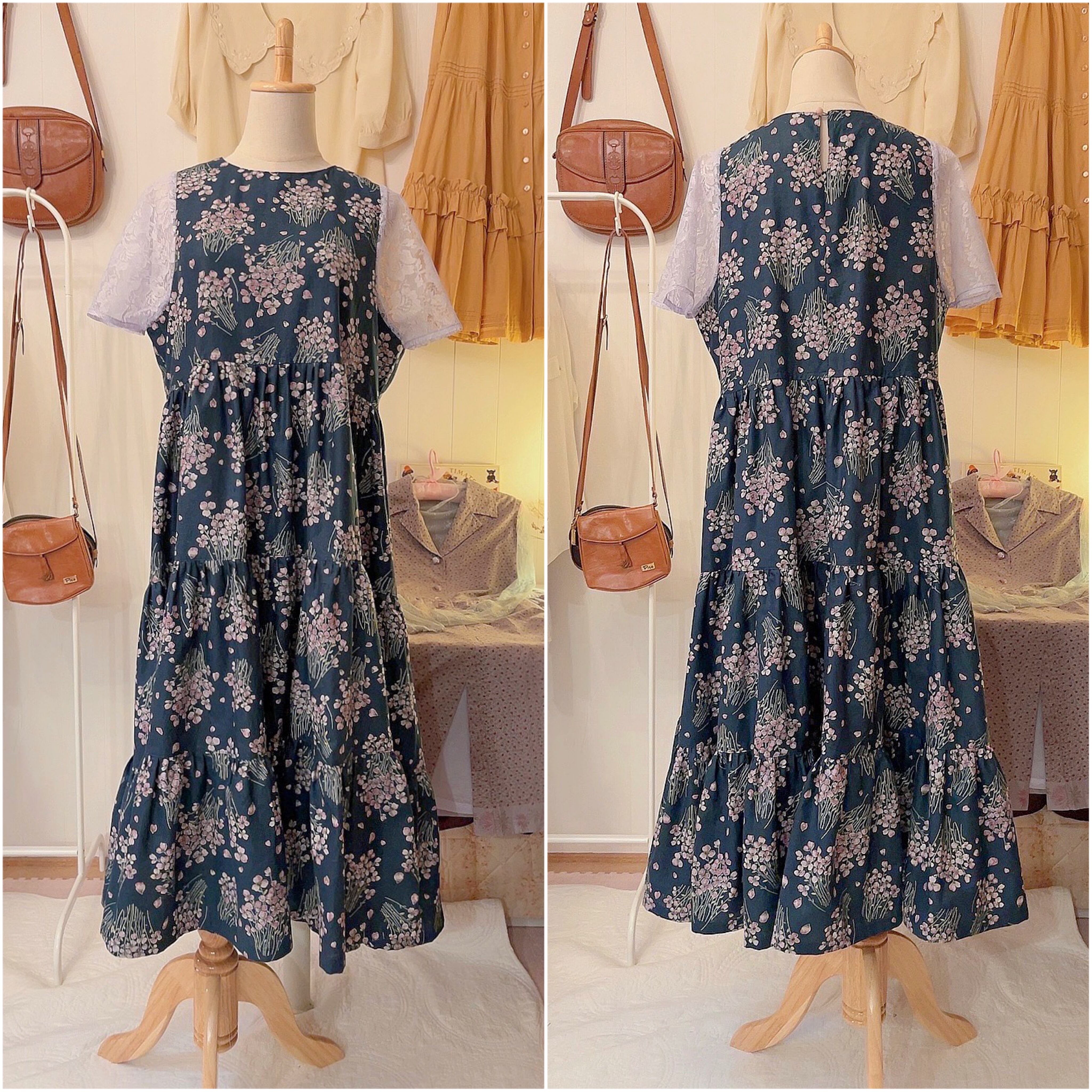 original item / attached flower harness one-piece , navy