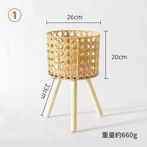 ラタンプランタースタンド│天然籐×木製脚 室内用 観葉植物スタンド│北欧ナチュラルインテリア 植物カバー 三脚デザイン│軽量・通気性◎ ガーデニング雑貨