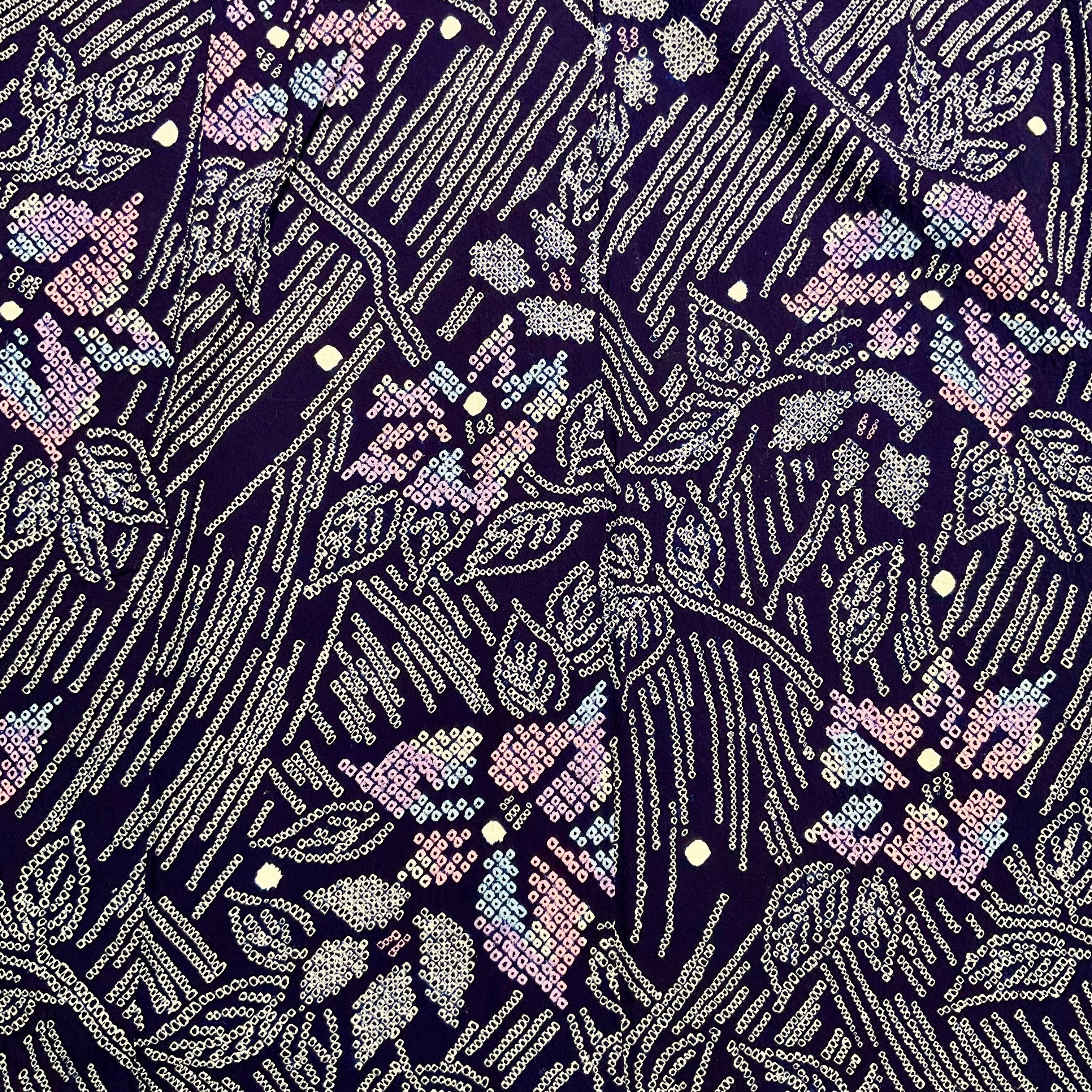 夏宵モザイク＊花 藍 ネイビー 紺 有松鳴海絞り浴衣 B675 | kimono tento