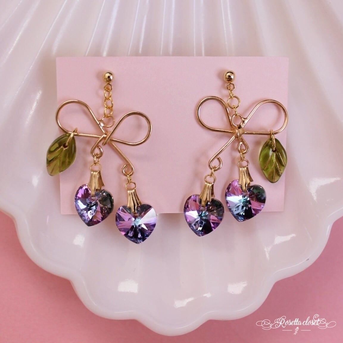 幻想的カラー Cherry Bonbon ピアス イヤリング ゆめかわいいハンドメイドアクセサリー ハートのさくらんぼとリボンのガーリーで甘い 可愛いピアス Rosetta Closet ロゼッタクローゼット フレンチガーリーな可愛いハンドメイドアクセサリーブランド