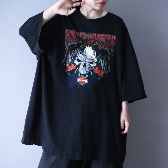 "HARLEY-DAVIDSON" scull×eagle printed super over silhouette l/s tee