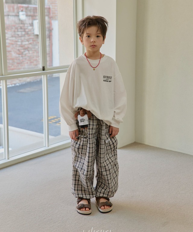 《送料無料》予約:チェックパラシュートパンツ【HIKIKI】※ジュニアサイズ