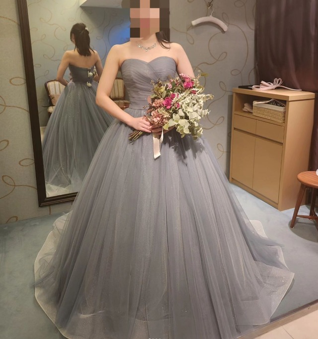 ウェディングドレス カラードレス 結婚式 前撮り シルバーグレー 二次会 S