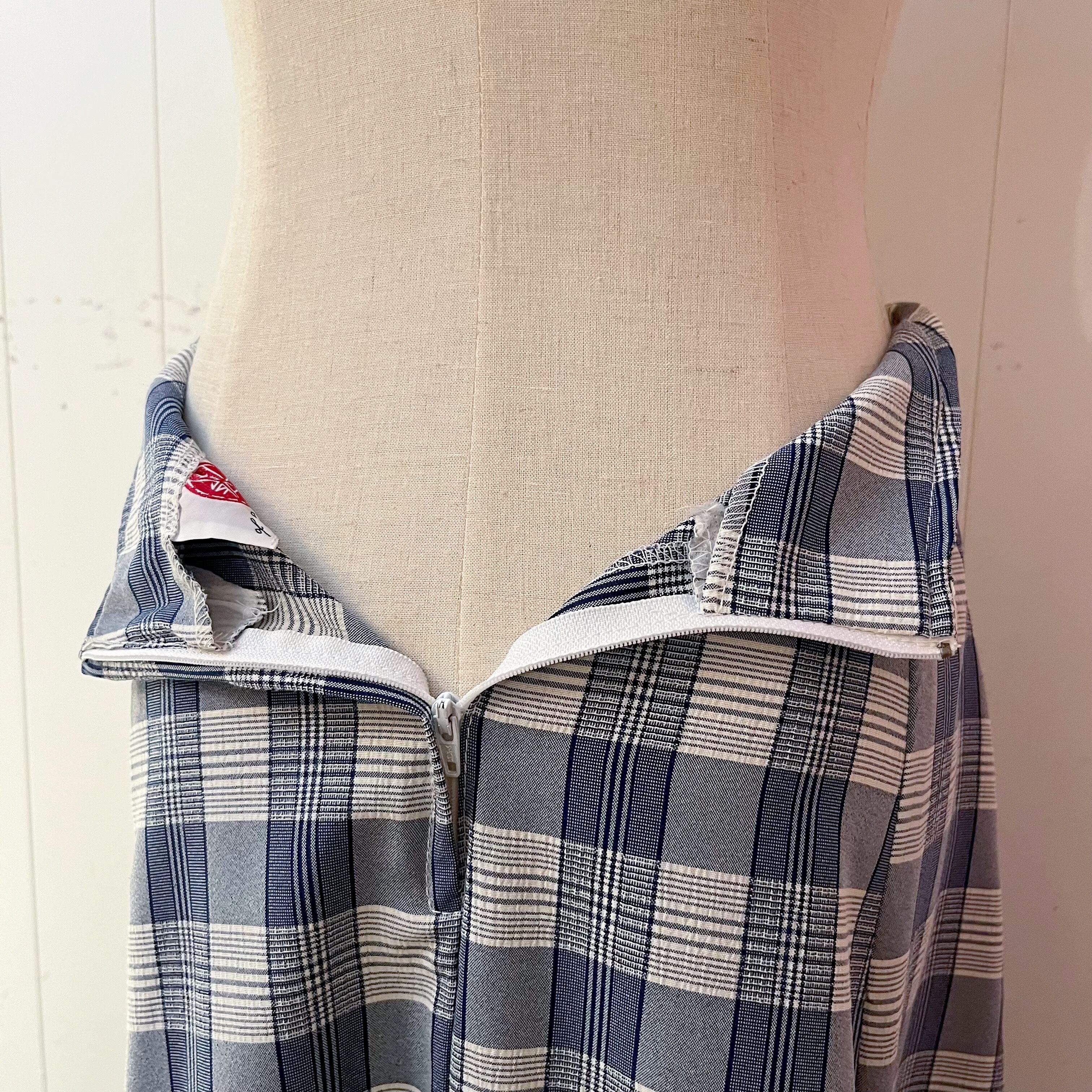 blue navy check long skirt