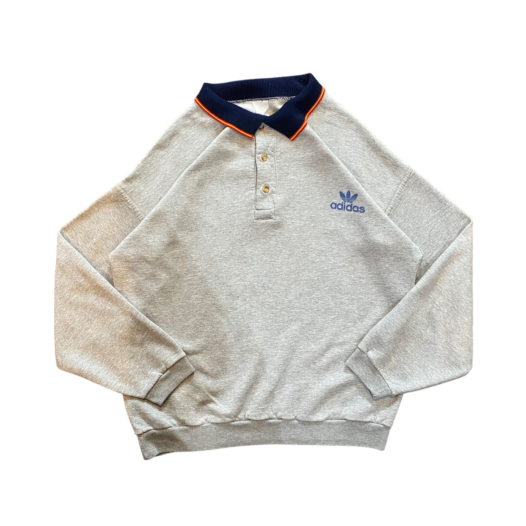 adidas 80's~ スウェット M ポロ ヘンリーネック
