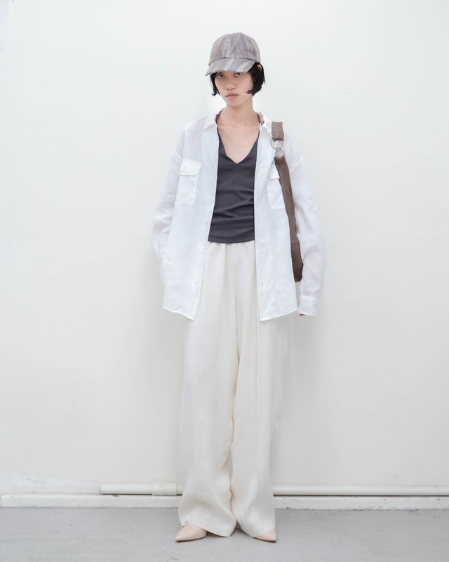 1990s Ralph Lauren - open collar double pocket linen shirt