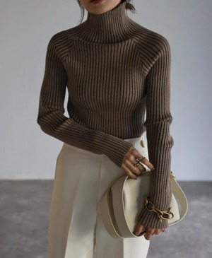 ナンバーミーTOKYO" HIGH-KNECK RIB KNIT"MOCA