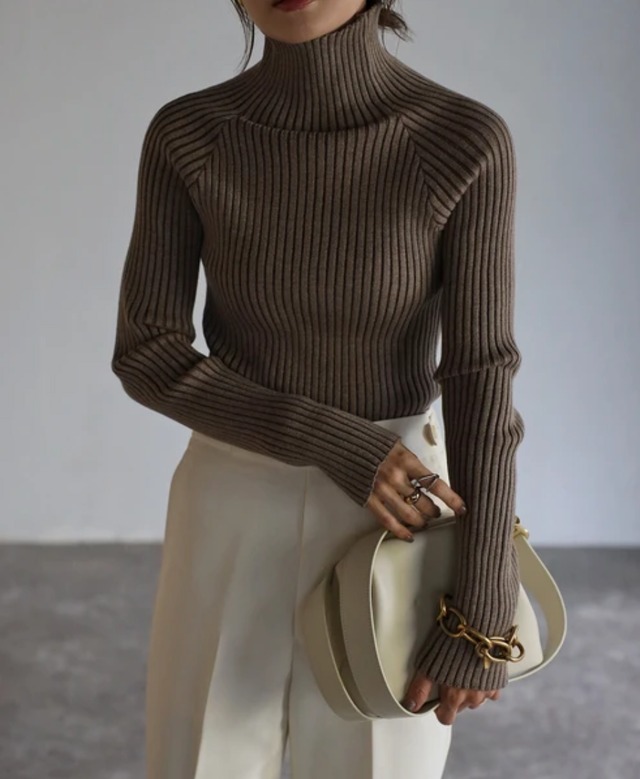 ナンバーミーTOKYO" HIGH-KNECK RIB KNIT"MOCA