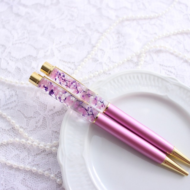 揺れる花に癒されるハーバリウムボールペン ラベンダーゴールド プリザーブドフラワー プレゼント 古希 喜寿パープル