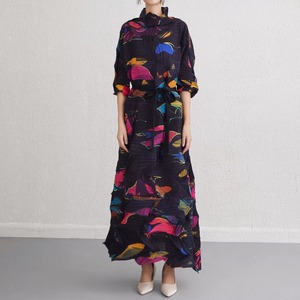Geometric Art Pleated Long Dress / ジオメトリック アート プリーツ ドレス ワンピース
