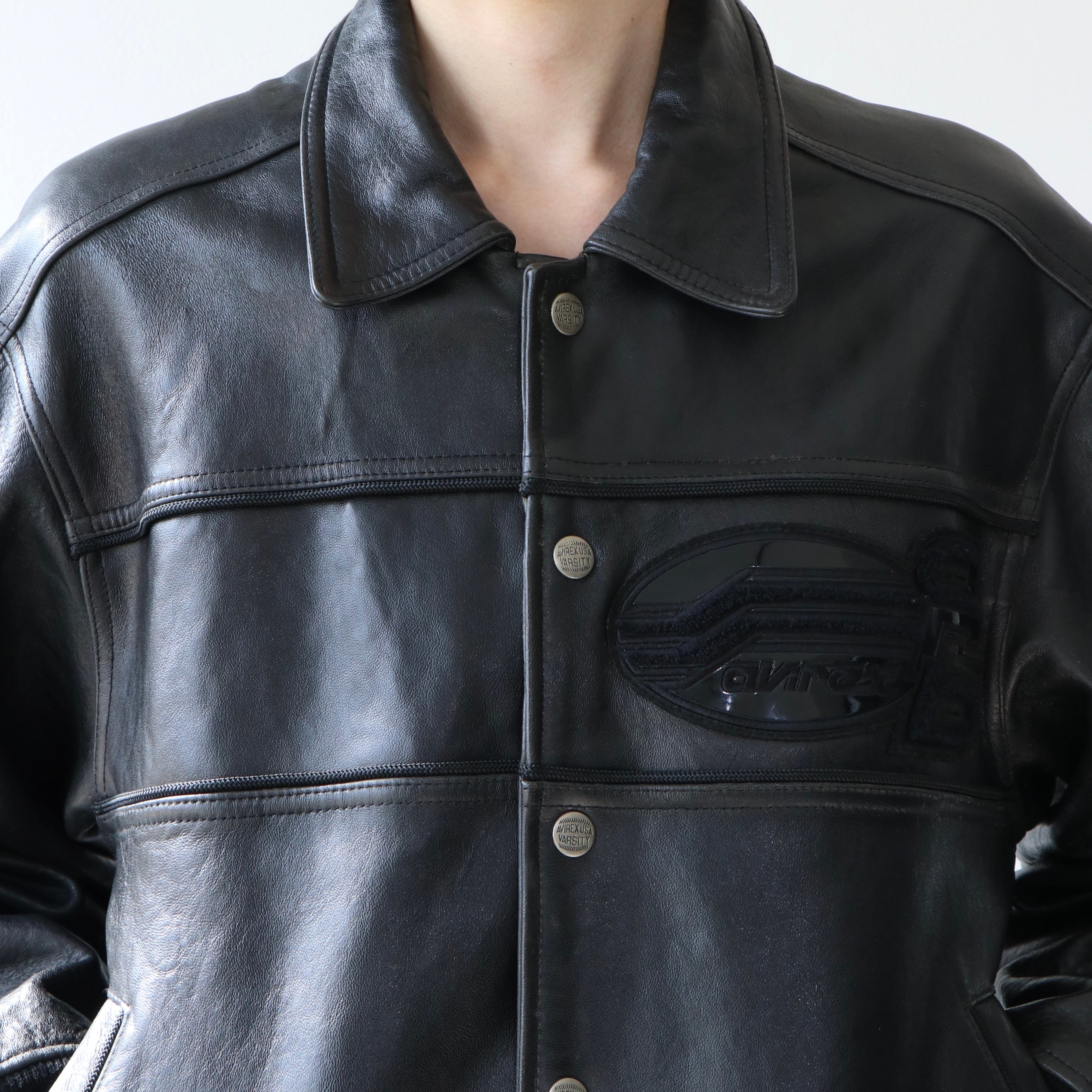 AVIREX U.S.A. ブラックレザージャケット ロンTセット AVIREX USA VARSITY レザージャケット ブルゾン ブラック
