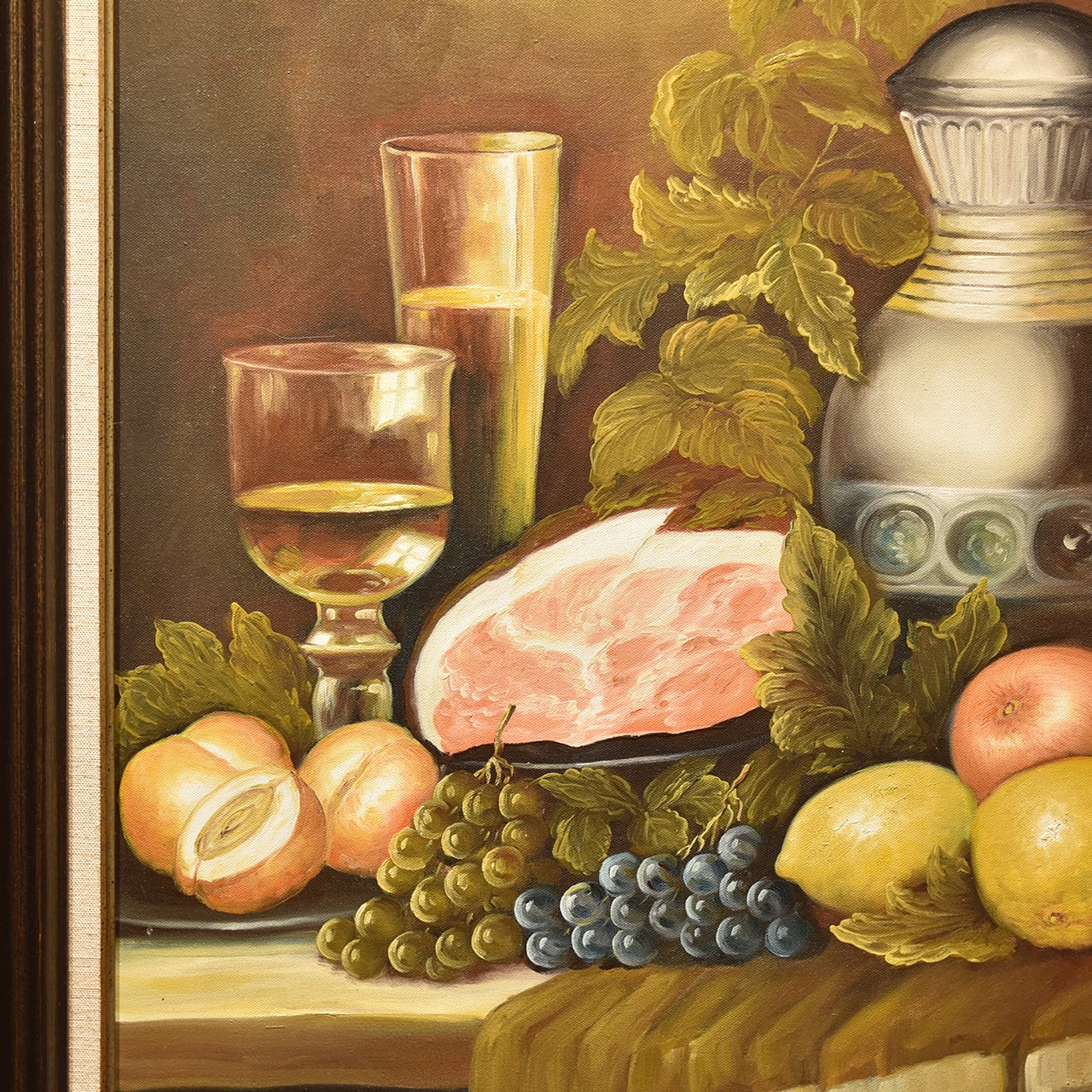 Oil Painting (Fruits,Meat,Wine) / 豊かな食卓の油絵 / 2112JD-008