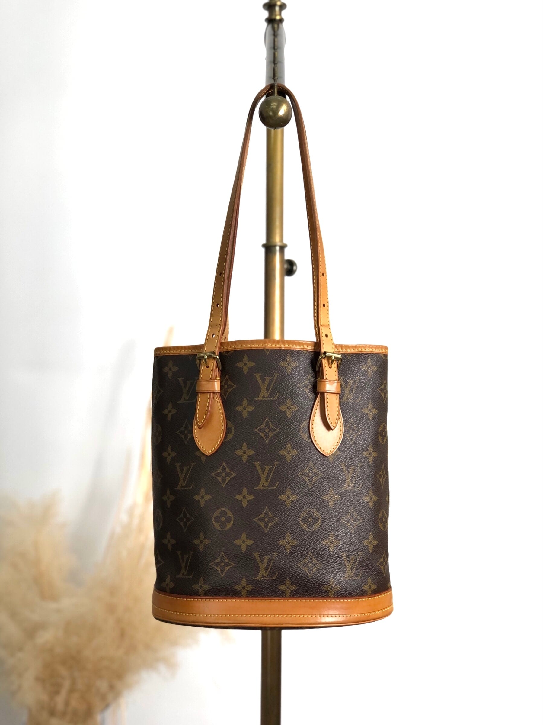 LOUIS VUITTON ルイヴィトン モノグラム ハンドバッグ ブラウン PVC レザー プチバケット M42238 vintage ヴィンテージ オールド wxysxm