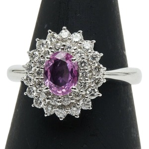 Pt850 プラチナ ピンクサファイア0.97ct ダイヤ0.50ct リング 指輪 レディース 14号 【中古】