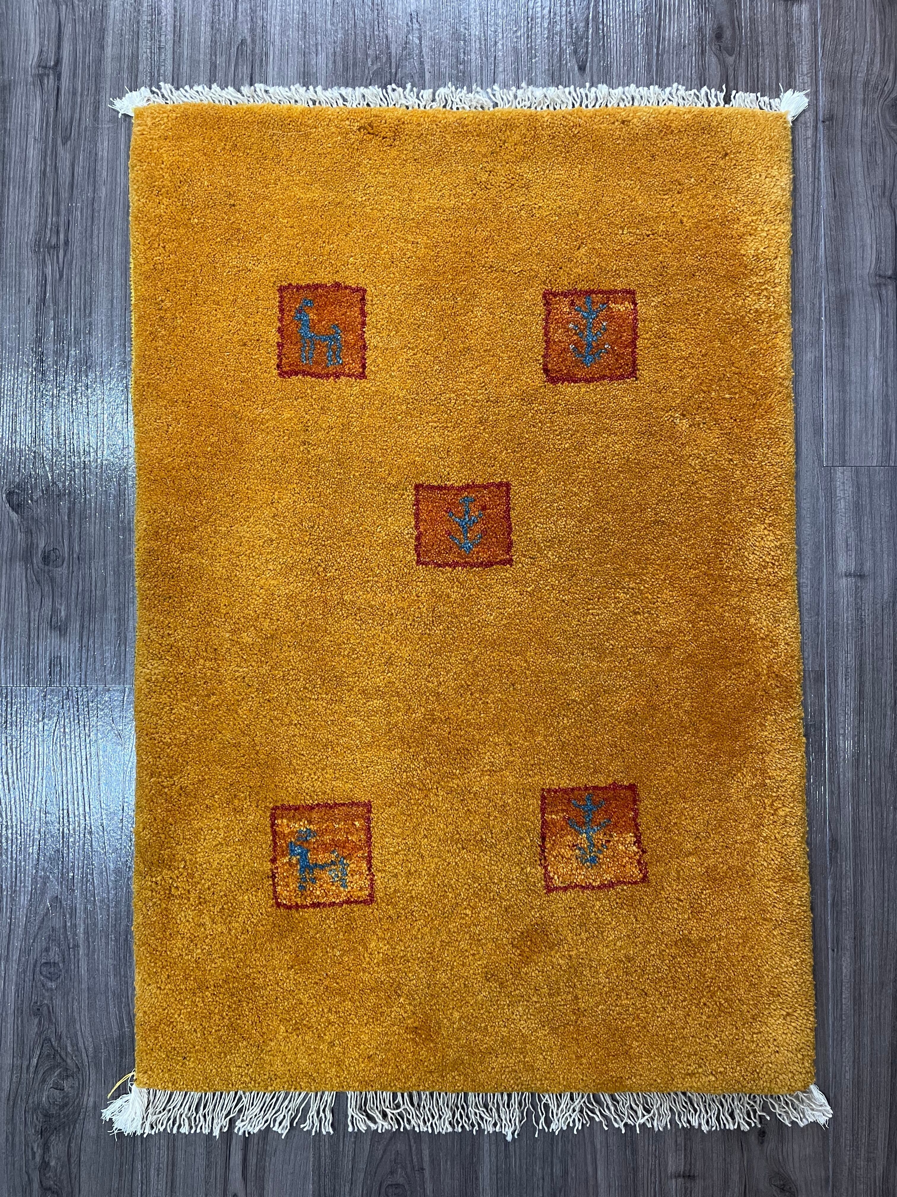 新品ペルシャ絨毯手織りギャッベランナー茜色山羊150×50cm | ヤマダ