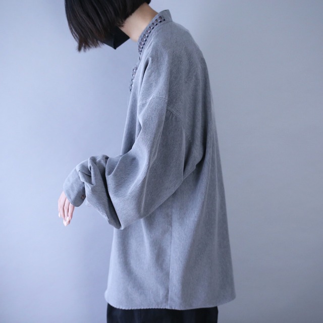 "刺繍" collar and fry-front design minimal mode loose shirt