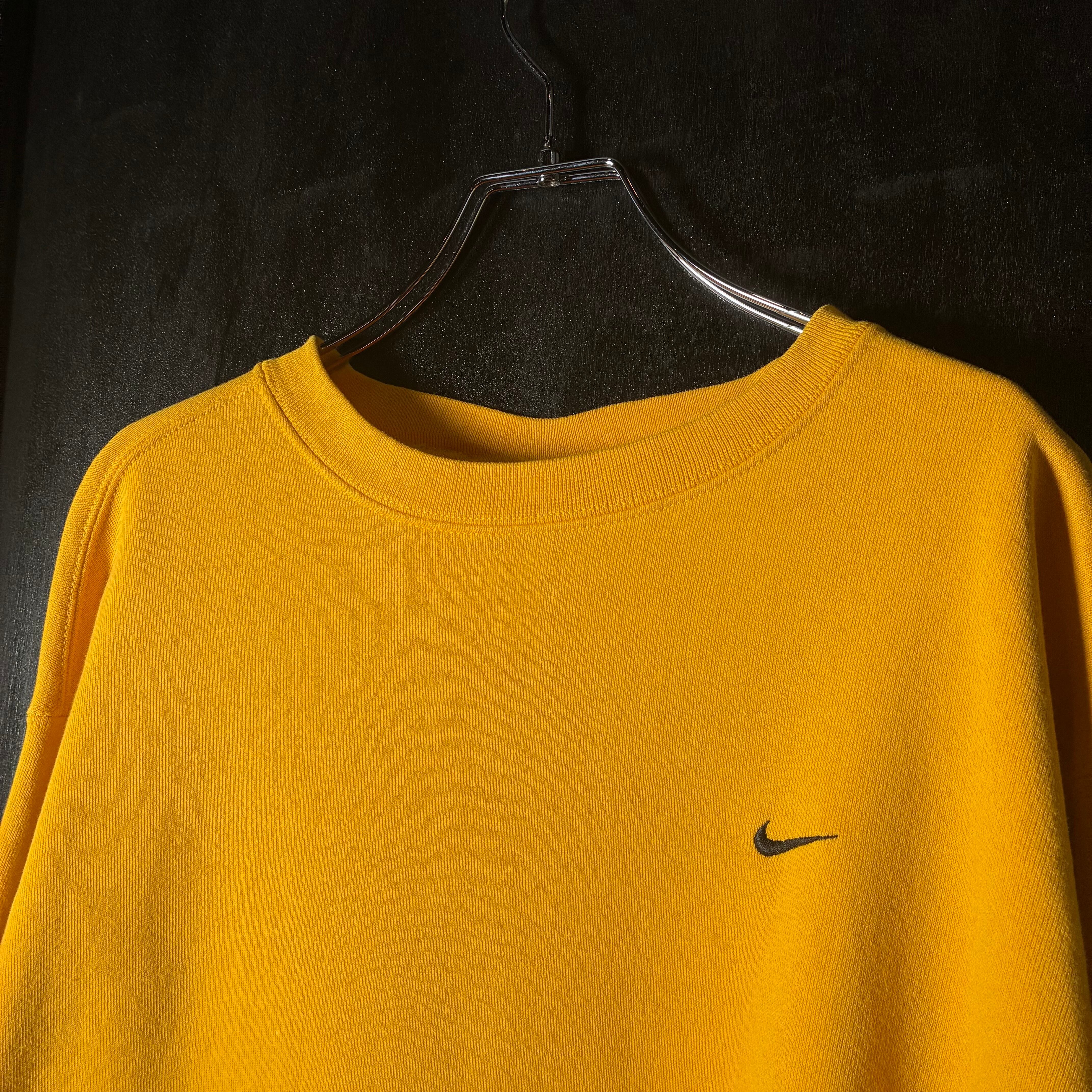 90s USA製】NIKE 無地スウェット 黄色 刺繍スウィッシュ XL ナイキ