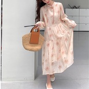 Chinese Style Printed Wind Long A-Line Dress 5011