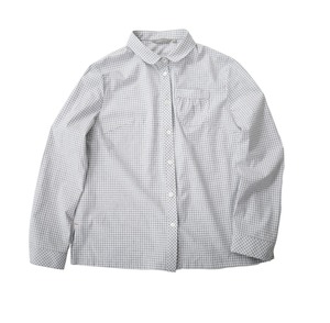 丸襟 長袖 ヒップ丈 チェック柄 シャツ   F0044