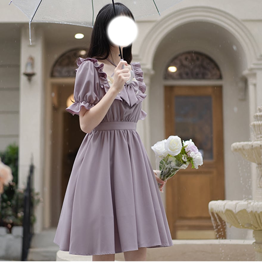 ゴスロリ通販 With U 量産型 半袖 ワンピース パープル クラシカルロリィタ 控えめ 普段着使い
