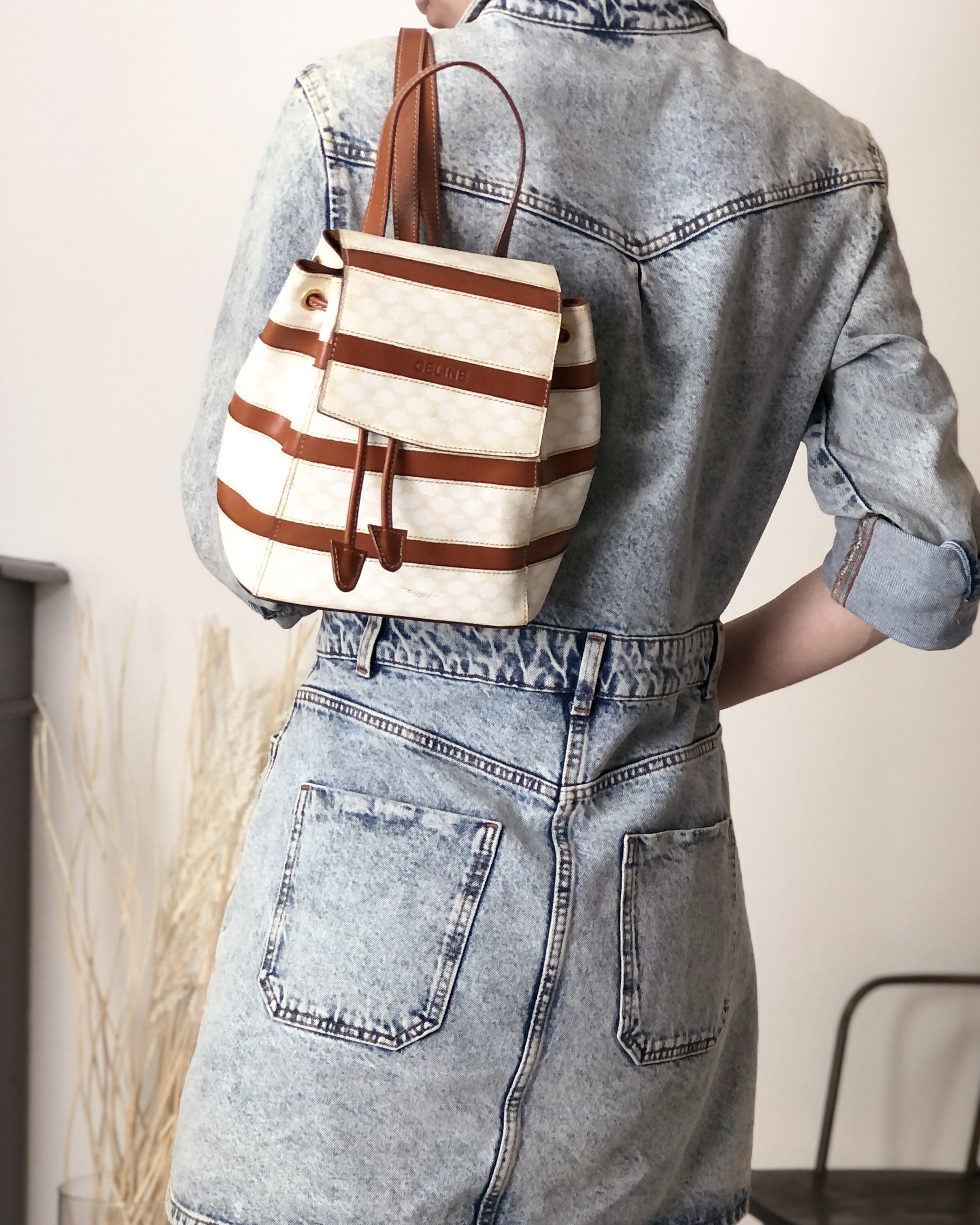 リュックCELINE オールドセリーヌ マカダム モノグラム レディース CELINE セリーヌ マカダム PVC×レザー フロントポケット バックパック