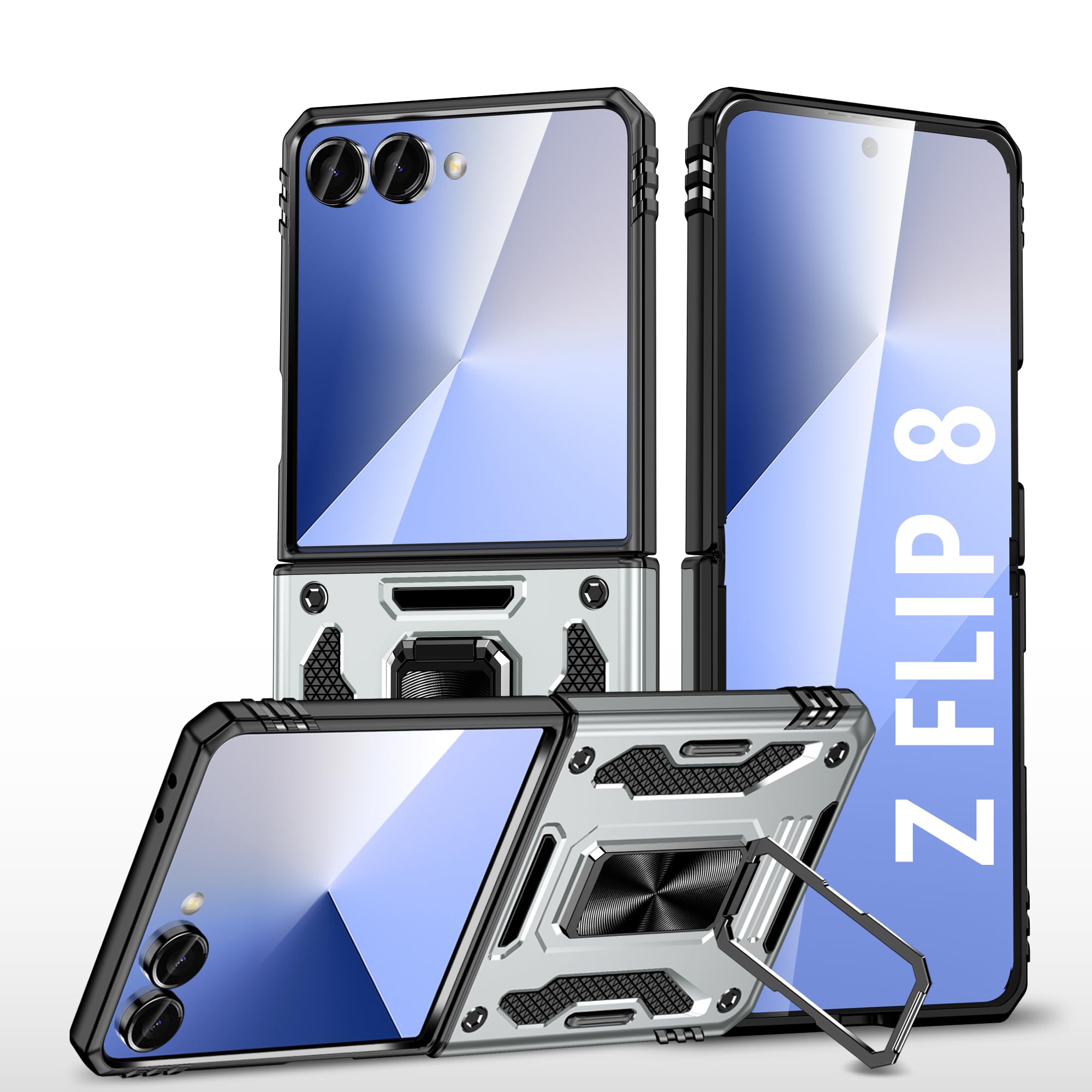 MPHSZJEO 対応 Galaxy Z Flip8 用ケース リング付き 衝撃吸収 車載ホルダー グレー