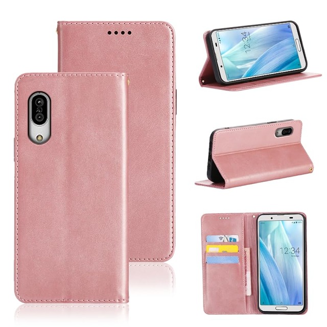 適用 AQUOS sense3/sense3 lite/sense3 basic/Android One S7 ケース 手帳型 SH-M12/SHV45/SHV48/SH-02M 手帳型 ケース カバー PUレザー カード収納 財布型 耐衝撃 ケース マグネット スタンド機能付き 5色 (ライトローズゴールド)