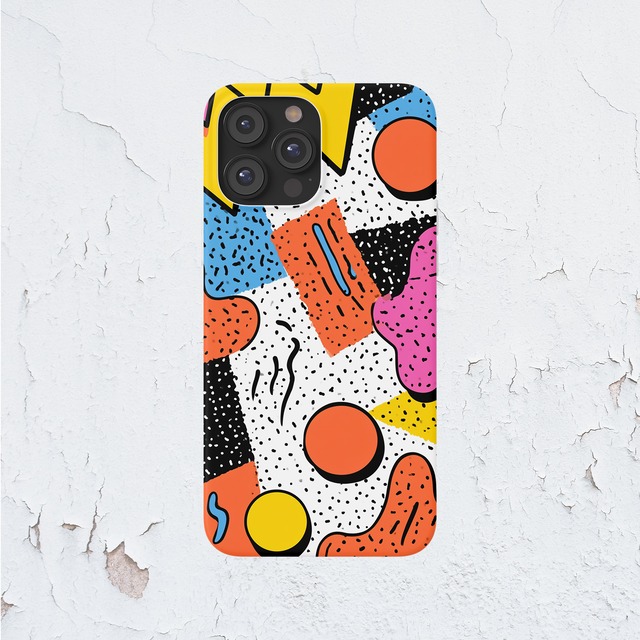 受注生産 iPhoneケース 原色ドットと三角の抽象柄｜レトロポップ PABS020A
