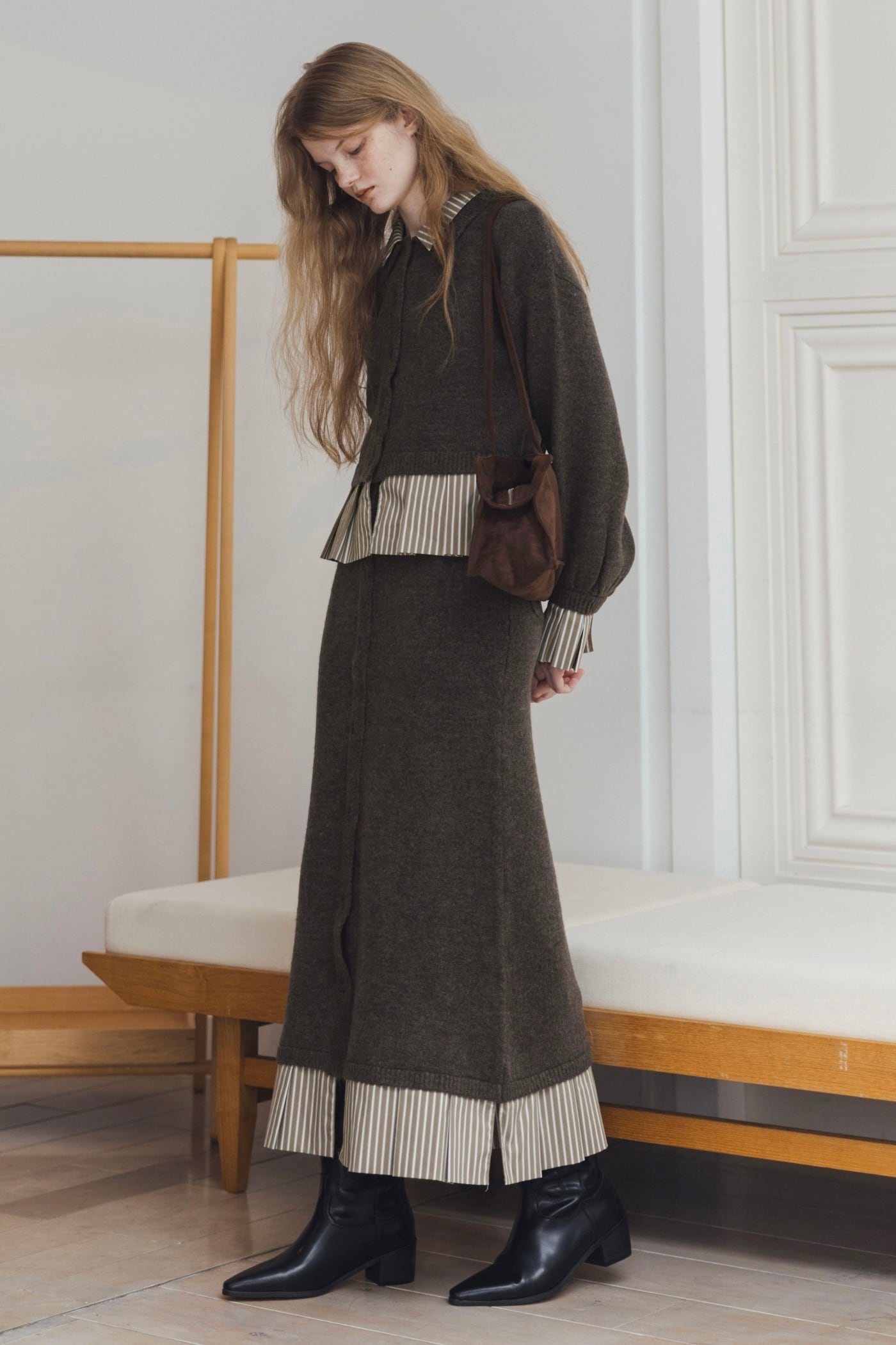 トップス shirt docking frill cuffs knit CD WILLFULLY（ウィルフリー）の「shirt docking frill cuffs knit CD