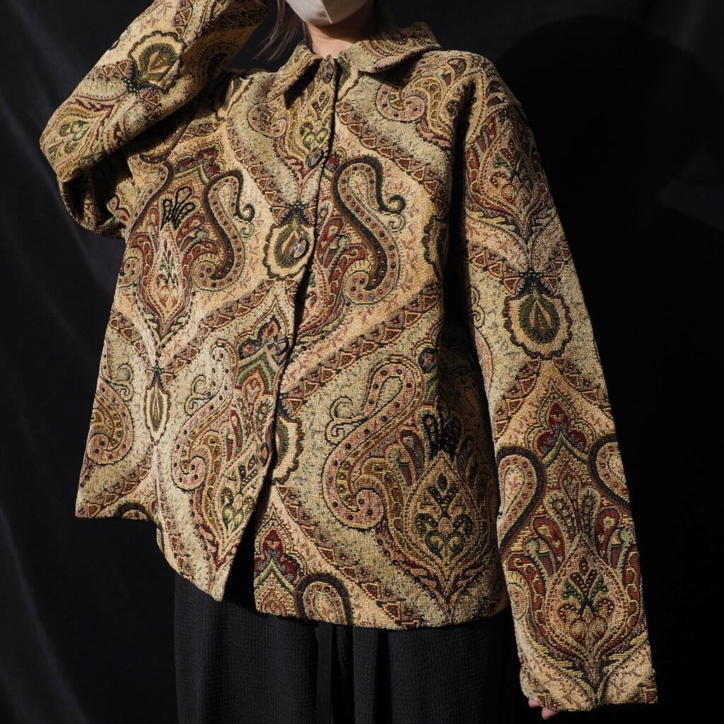 曼荼羅 - ethnic full pattern embbossed gobelin weave vintage jacket