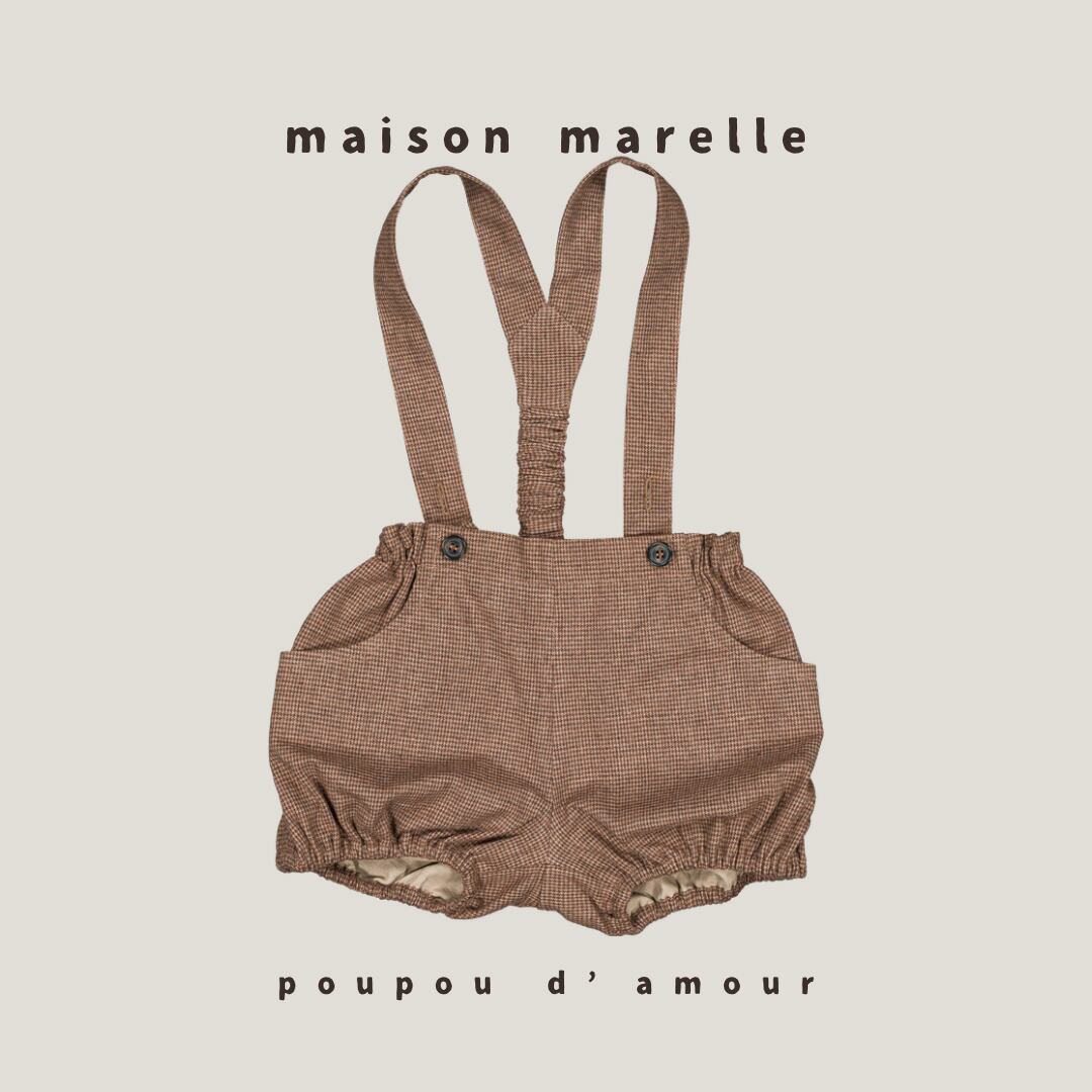 送料無料【予約】maison marelle|Bloomer straps TERNES - brown houndstooth (11月上旬以降入荷予定)