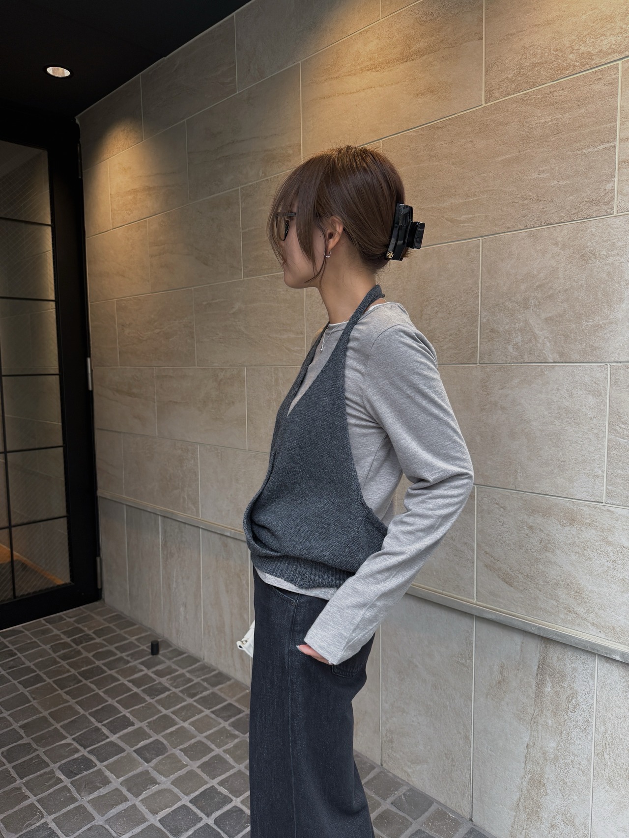 haulter neck knit set tops