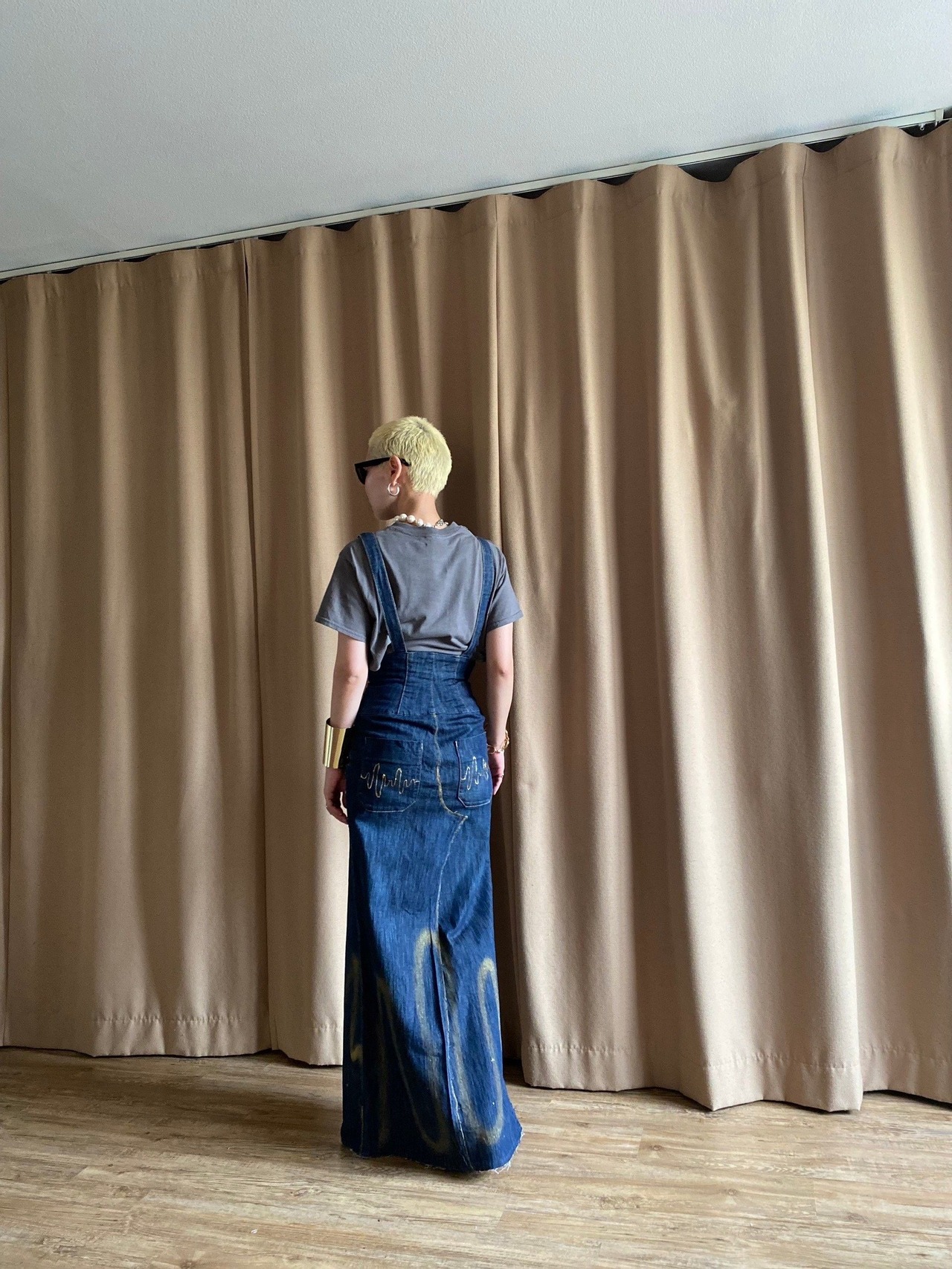 gold paint design remake denim skirt-4194-6