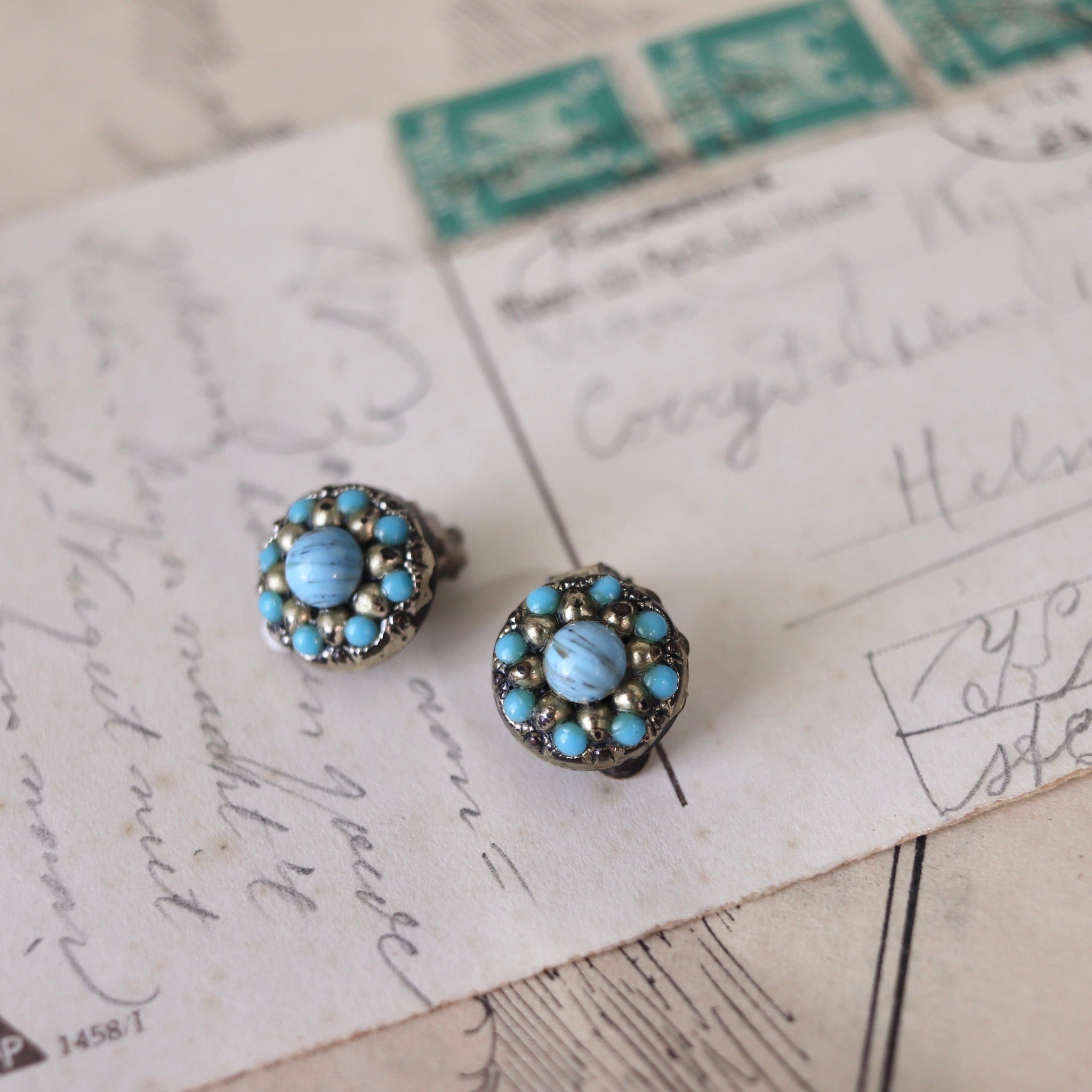 ターコイズ バレッタ イヤリング 昭和レトロ バブル ターコイズ バレッタ イヤリング 昭和レトロ バブル