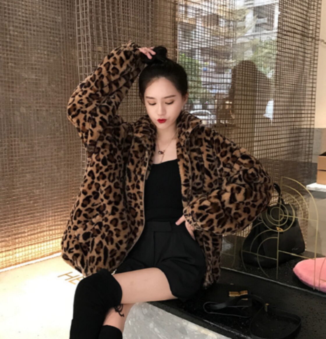 ファーコート レオパード ヒョウ柄 韓国 レディース 大きい