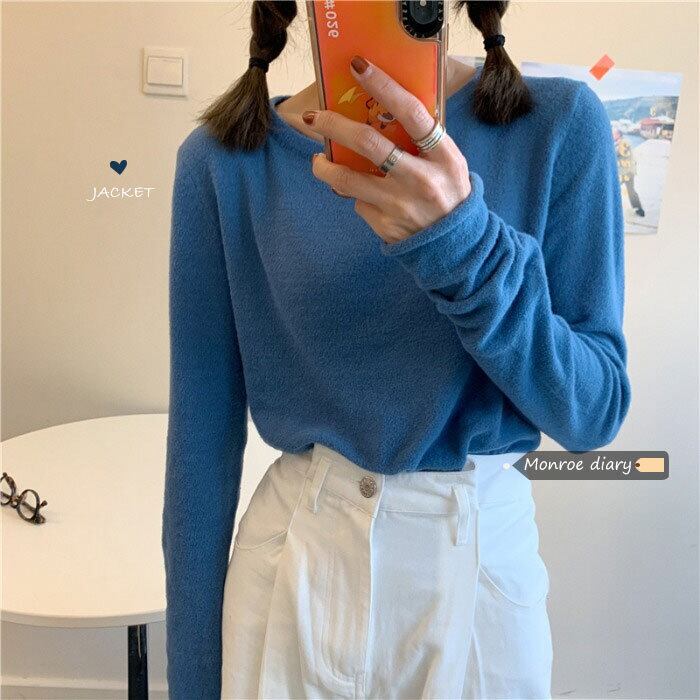 ルーズセーター ニットシャツ スプリング薄手トップス ロング 春物 モンロー35495887039