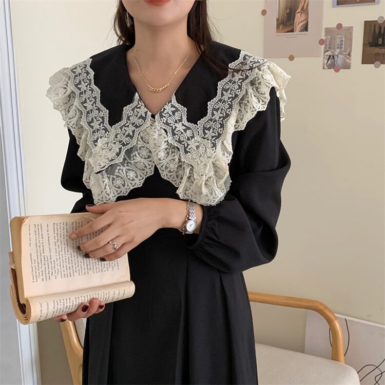 ロングスカート レトロ レース デザインセンス 縫付 ワンピース