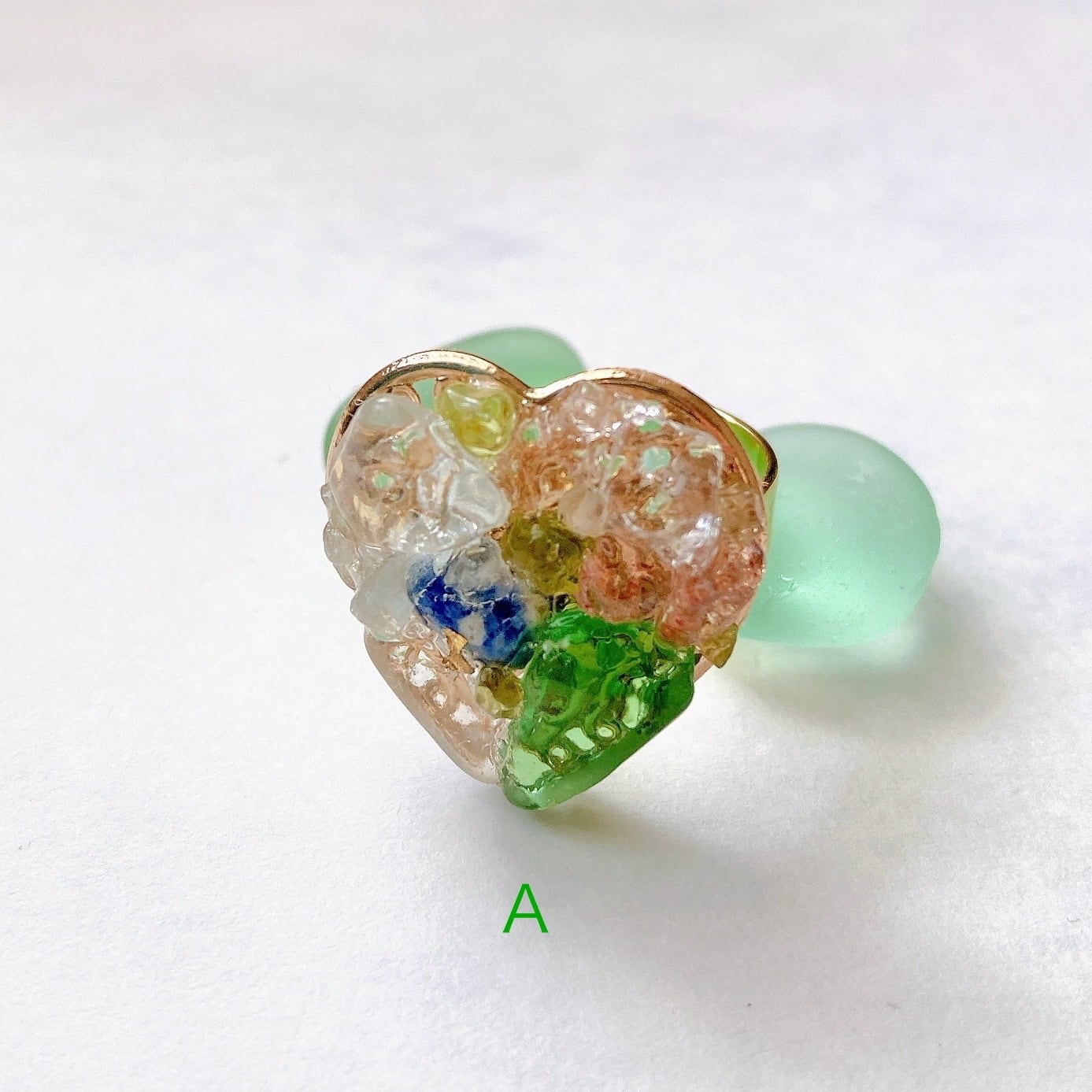 宝石のカケラリング 天然石 シーグラス さざれ石 リング 海 ナチュラル