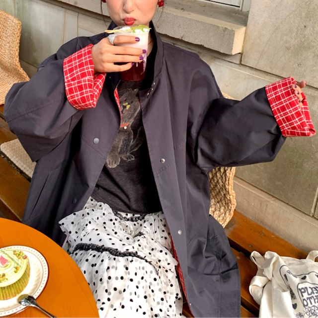 check color block trench coat J00172